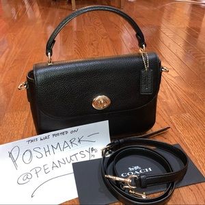 Coach Marlie Top Handle crossbody satchel black pebble leather